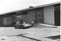 Robert working out in front of Charlie's Austin Healy